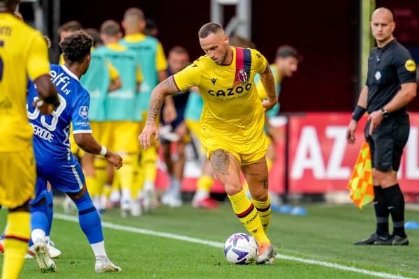 Marko Arnautovic takes on his opponent from the left wing